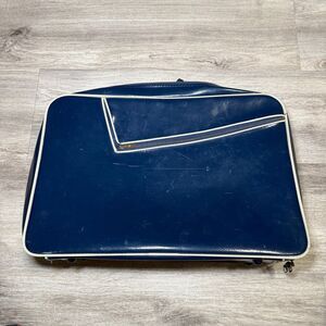Vintage blue patent‎ leather vinyl travel suitcase